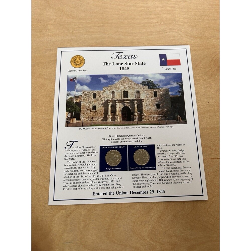 2004 Texas State Quarters and Stamps Card from the Postal Commemorative Society